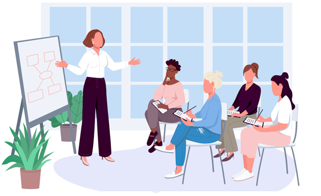 Illustration of a speaker leading a meeting